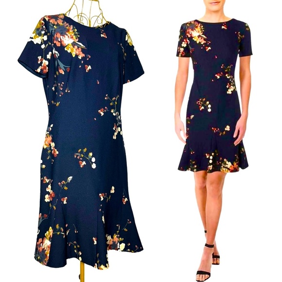Lauren Ralph Lauren Dresses & Skirts - Lauren Ralph Lauren Navy Floral A-Line Knee-Length Short Sleeve Dress, M (10)